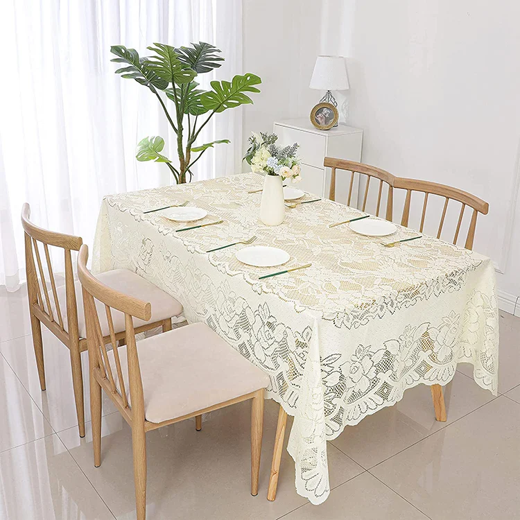 Suppliers In Wholesale Wedding Party White Dinner Floral Plain Polyester Jacquard Fabrics For Table Clothes Lace, Factory